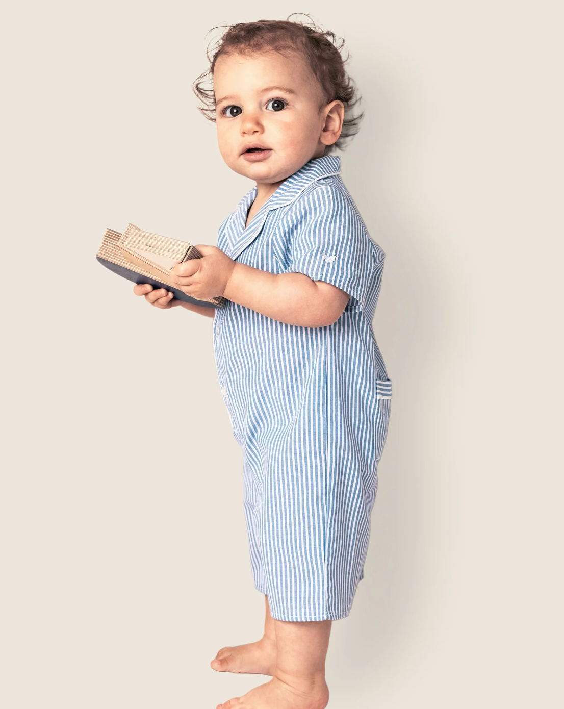 Baby's Twill Summer Romper in French Blue Heritage Stripe