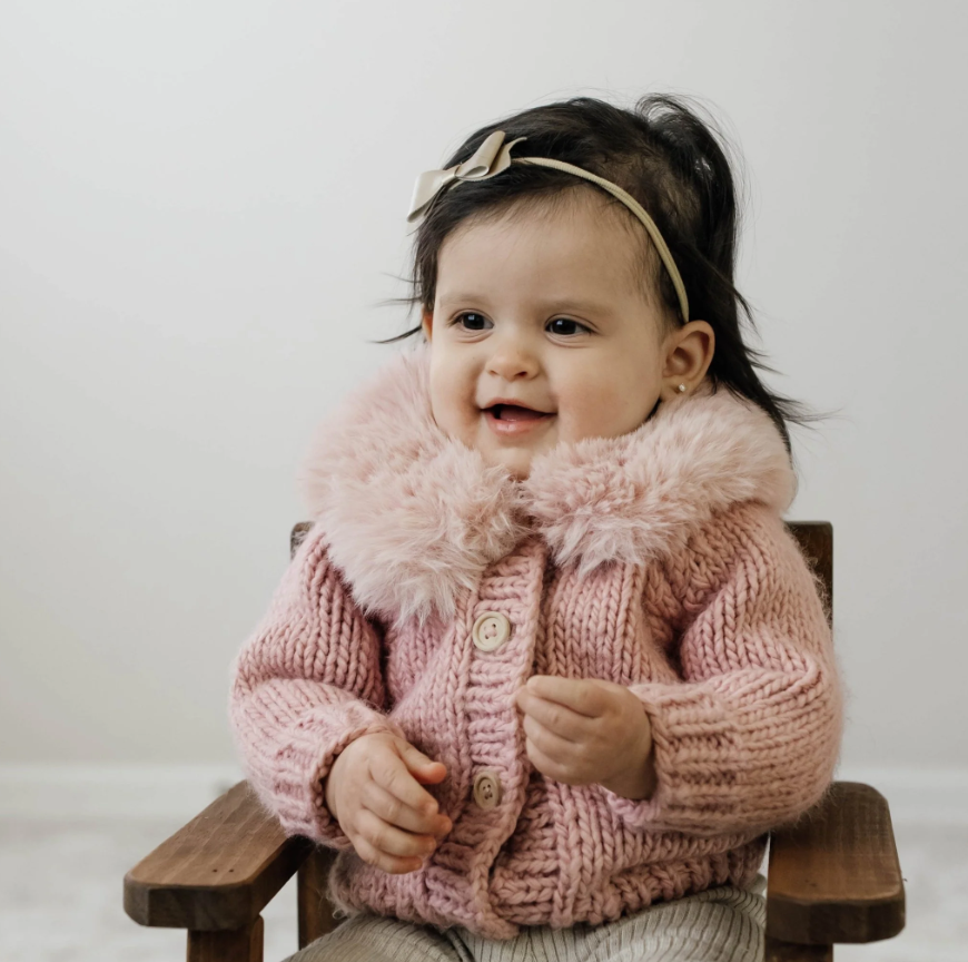 Fur Collar Rosy Cardigan Sweater for Baby & Toddler