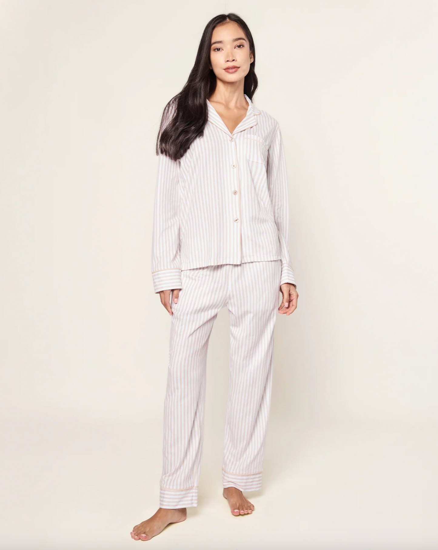 Women's Pima Pajama Set in Camel Ticking