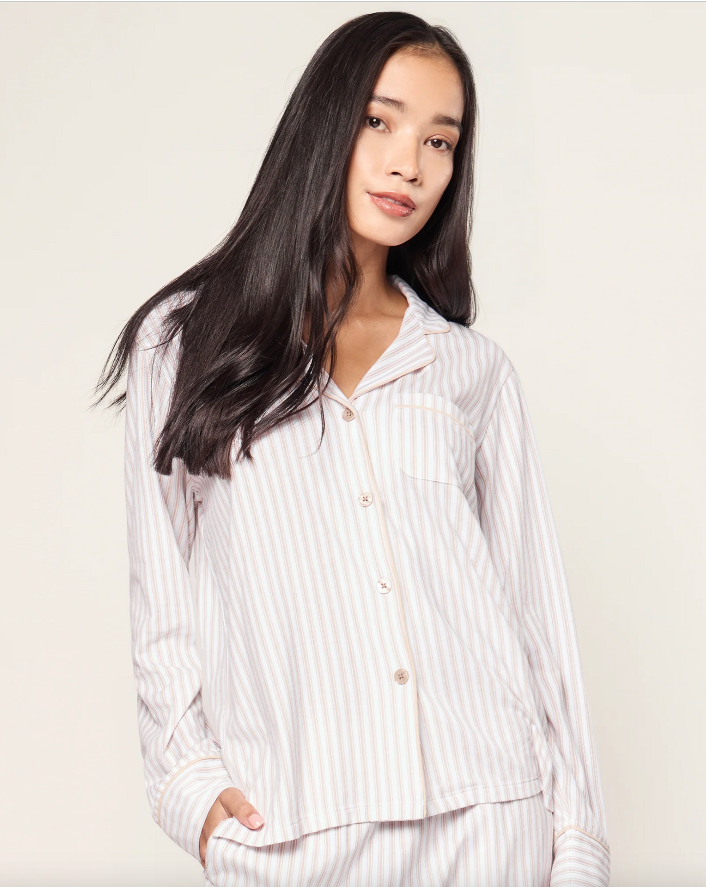 Women's Pima Pajama Set in Camel Ticking