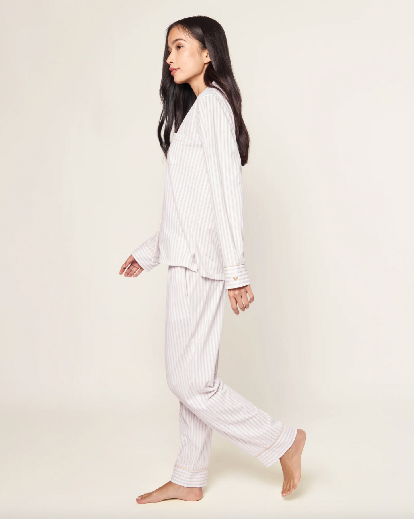Women's Pima Pajama Set in Camel Ticking