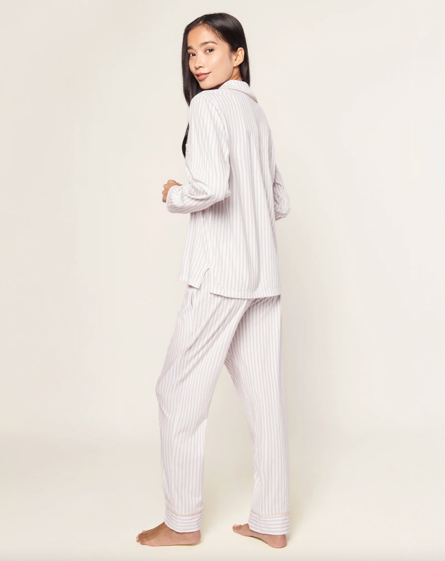 Women's Pima Pajama Set in Camel Ticking