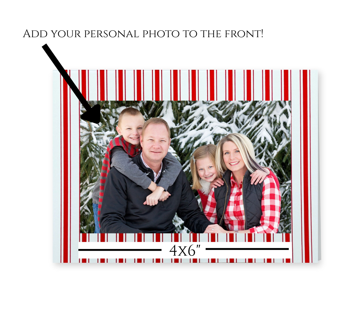 Embossed Red French Ticking Christmas Photo Card Set