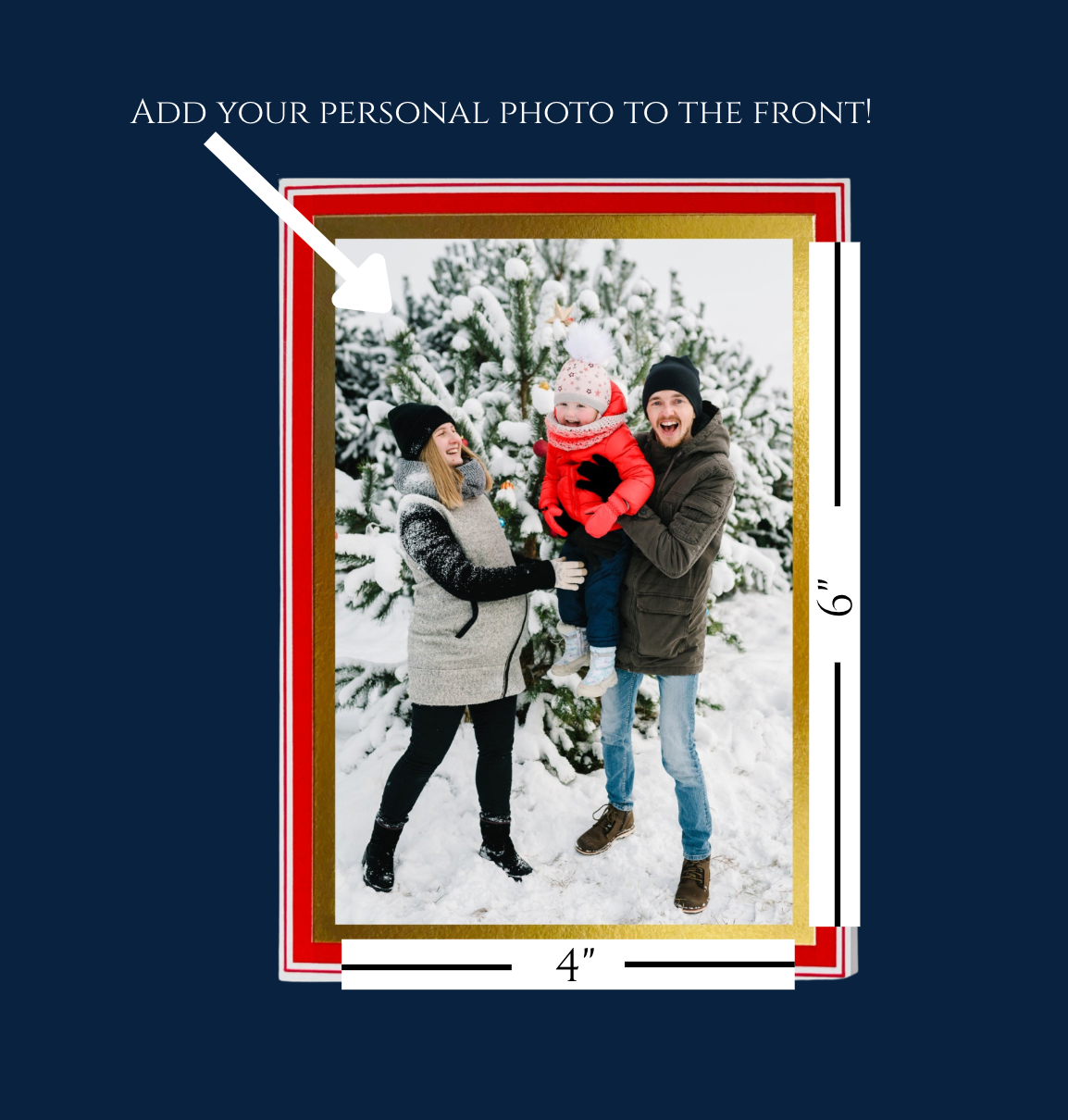 Embossed Read and Gold Foil Boarder Christmas Photo Card Set