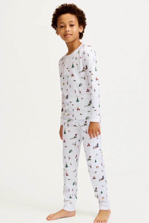 Kids Pima Snug Fit Pajama Set in Holiday Town