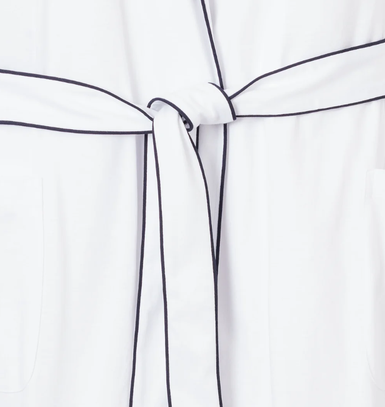 Women's Pima Robe in White with Navy Piping