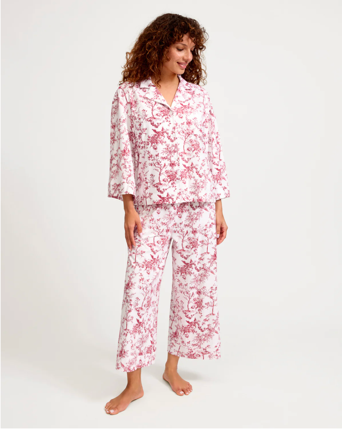 The Olivia Wide Leg Pima Pajama Set in Red Timeless Toile