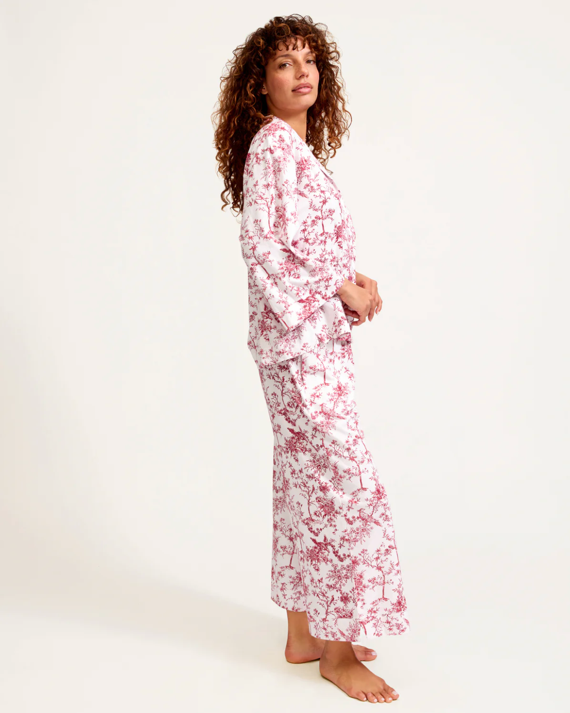 The Olivia Wide Leg Pima Pajama Set in Red Timeless Toile