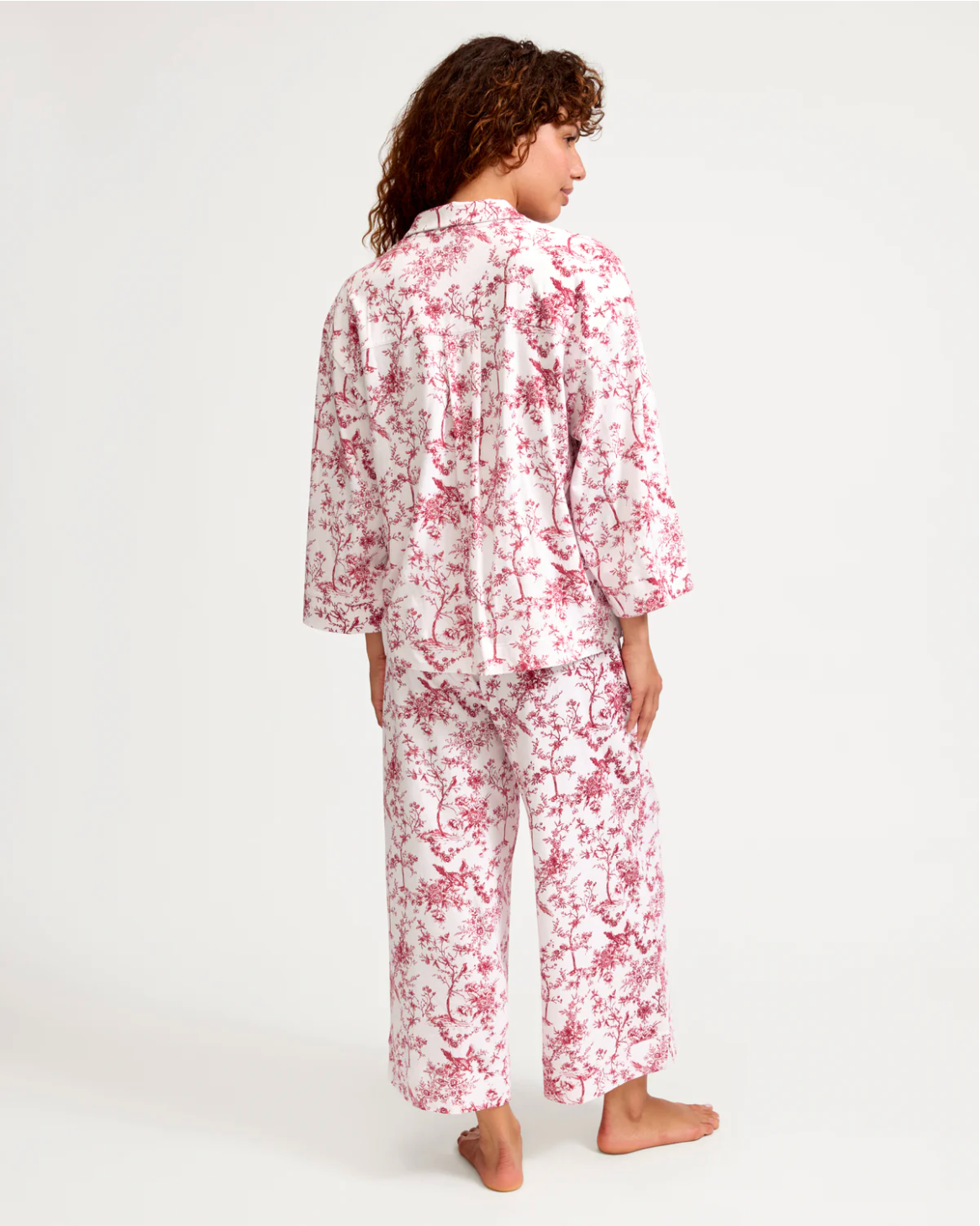 The Olivia Wide Leg Pima Pajama Set in Red Timeless Toile