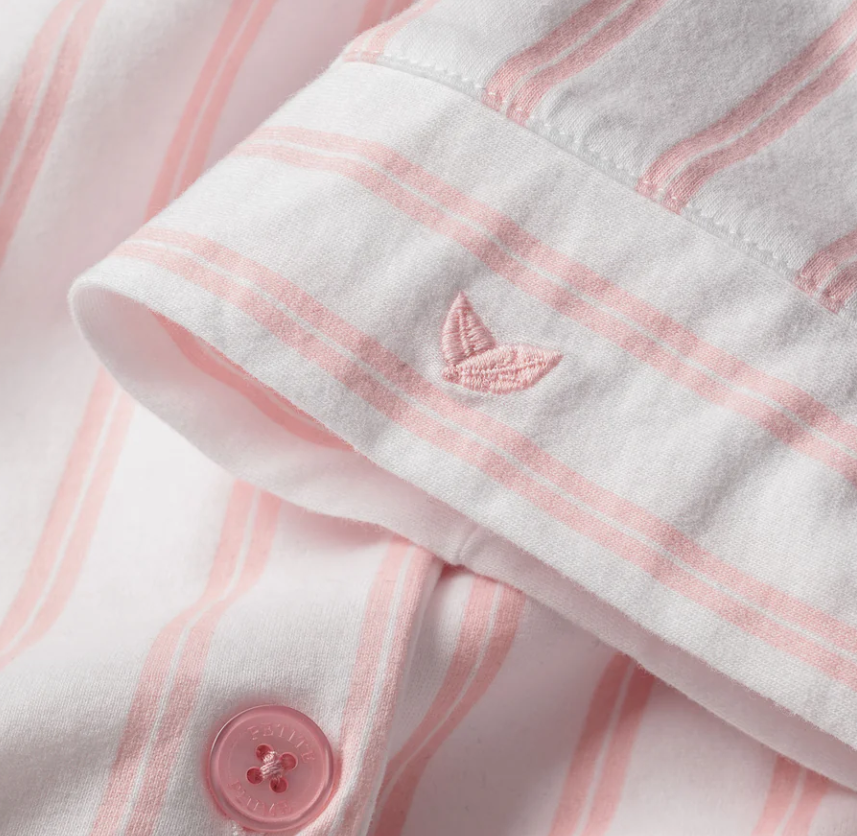 The Olivia Wide Leg Pima Pajama Set in Pink Stripe