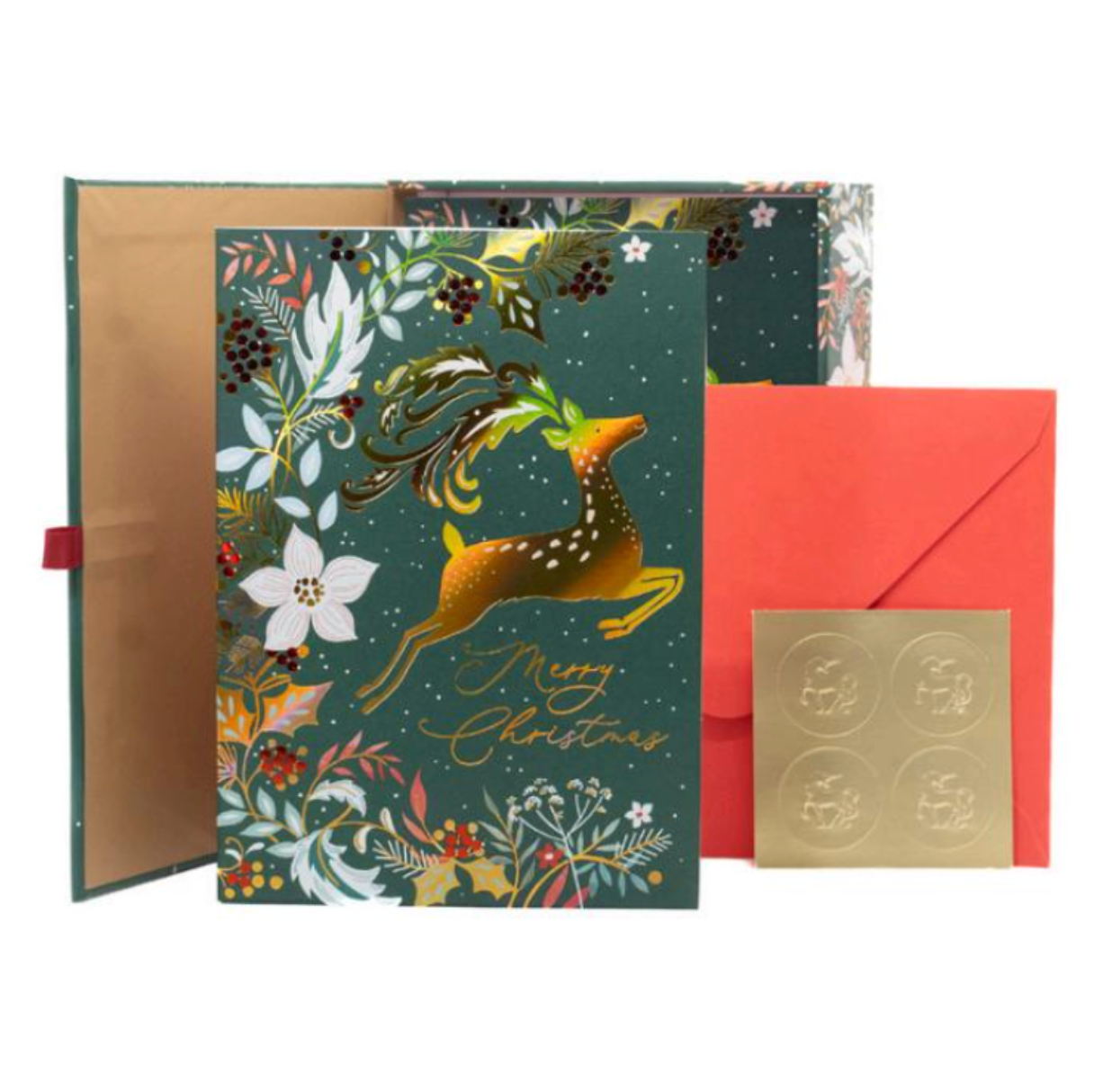 Leaping Deer with Foliage Christmas Boxed Cards