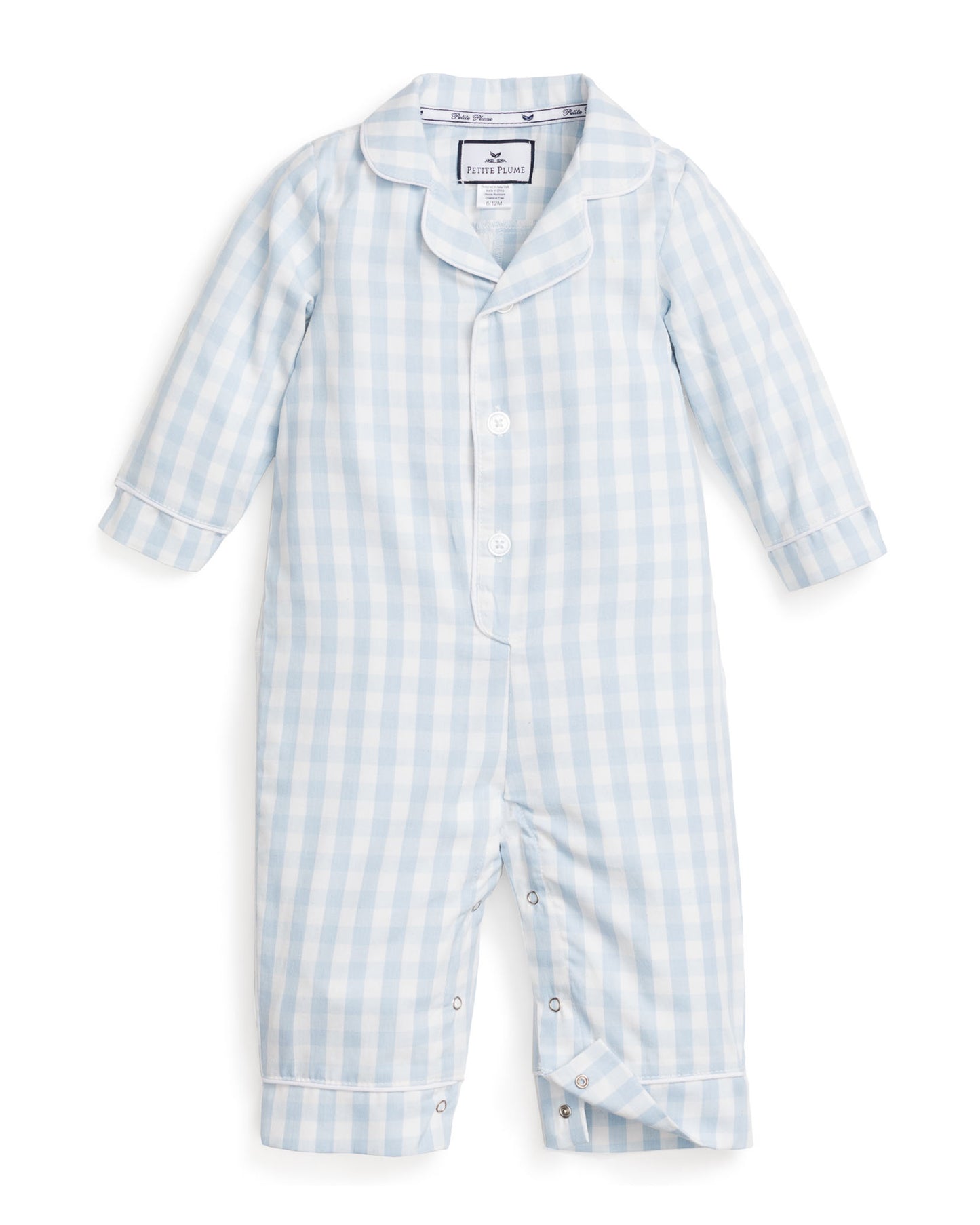 Baby's Twill Romper in Light Blue Gingham