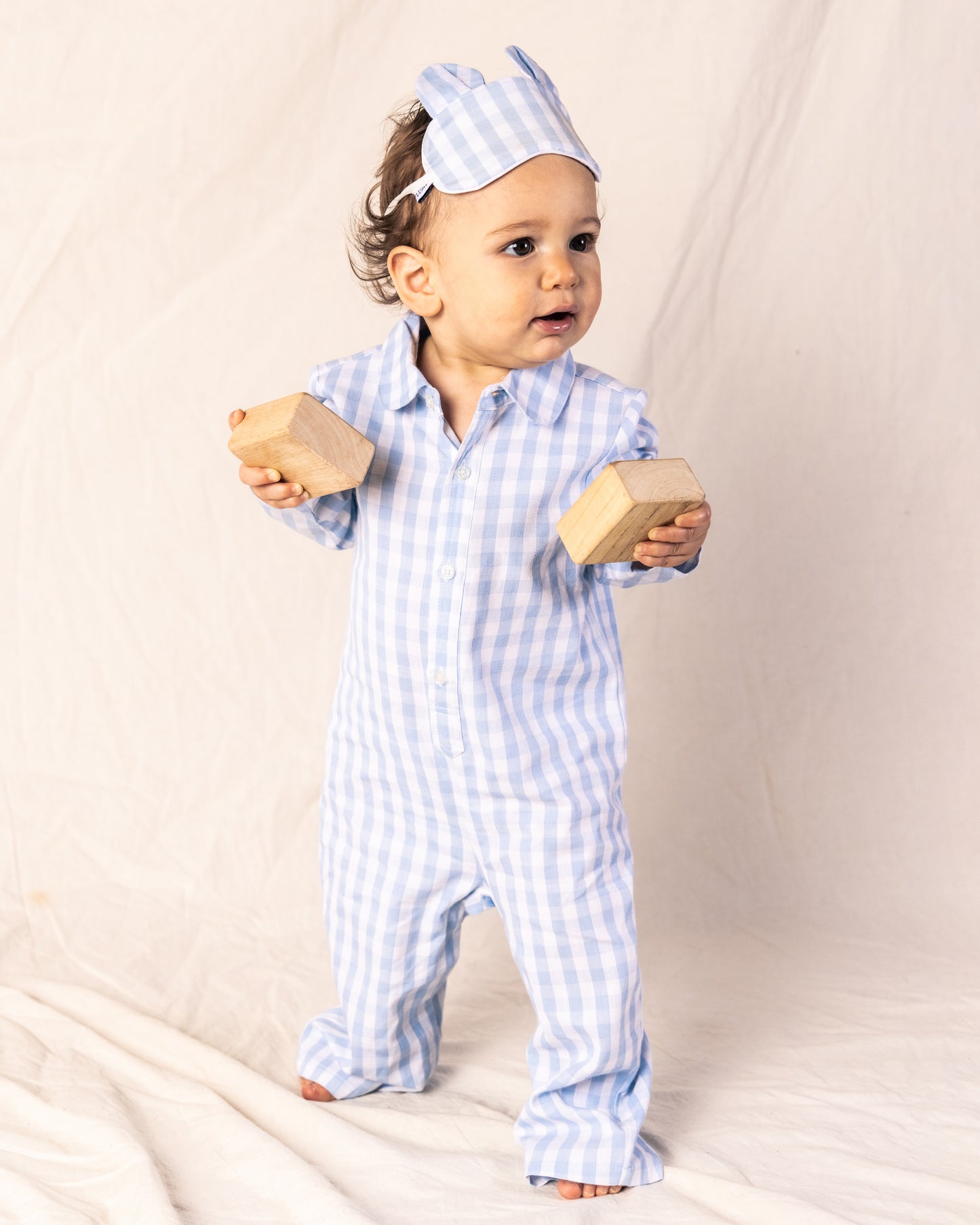 Baby's Twill Romper in Light Blue Gingham