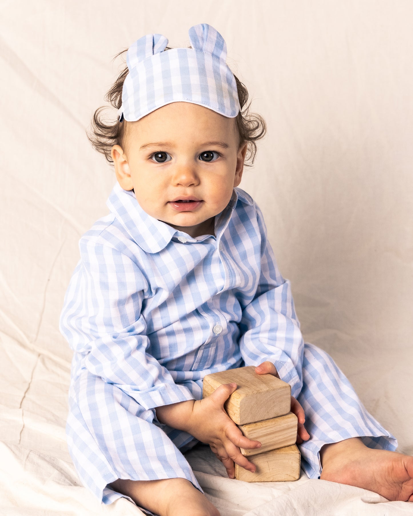 Baby's Twill Romper in Light Blue Gingham
