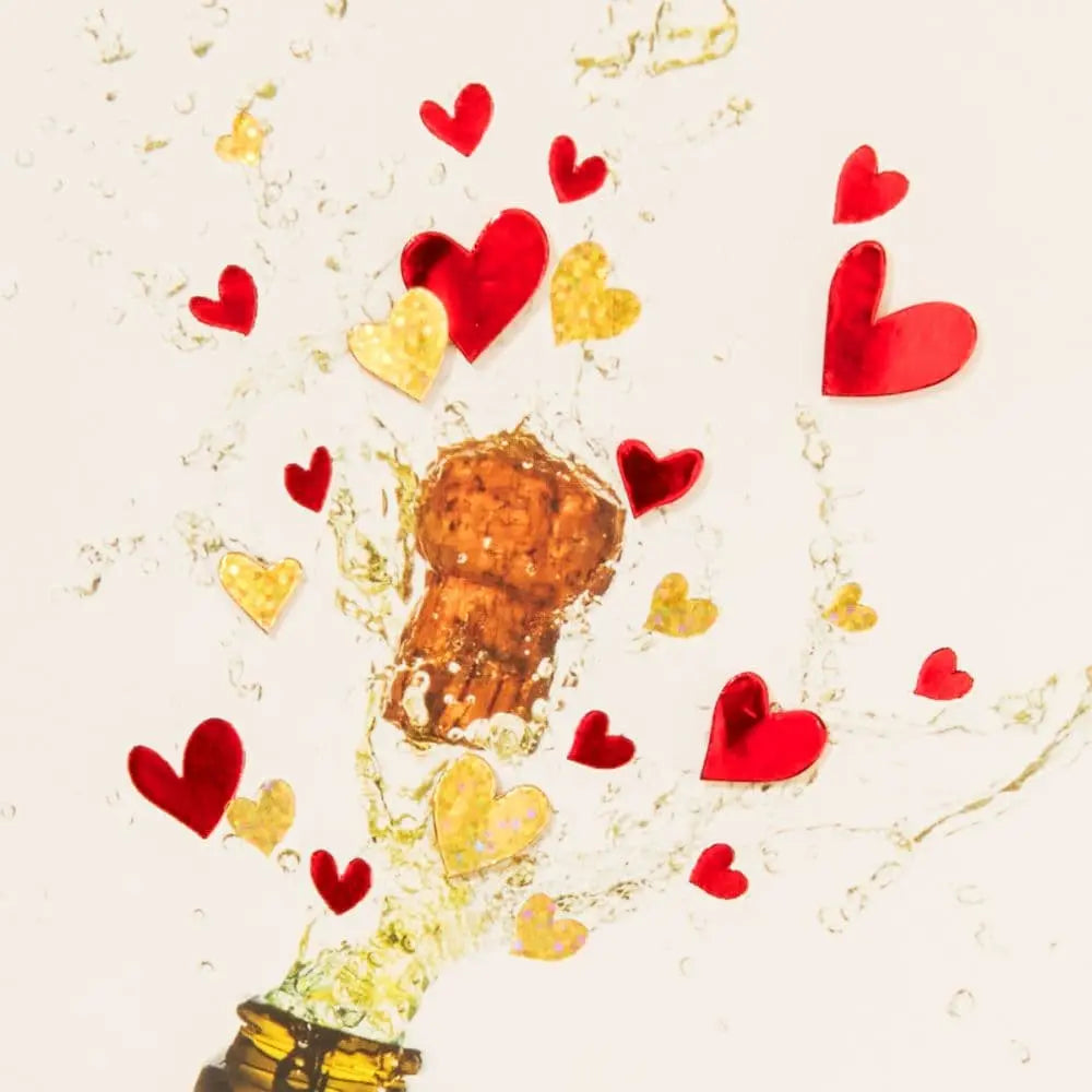 Champagne Bottle and Hearts Valentine's Day Card