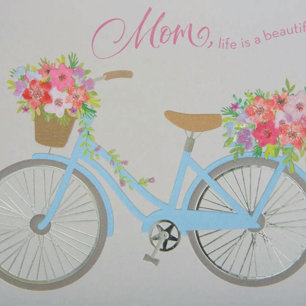 Bicycle with Flowers Mother&#39;s Day Card close up