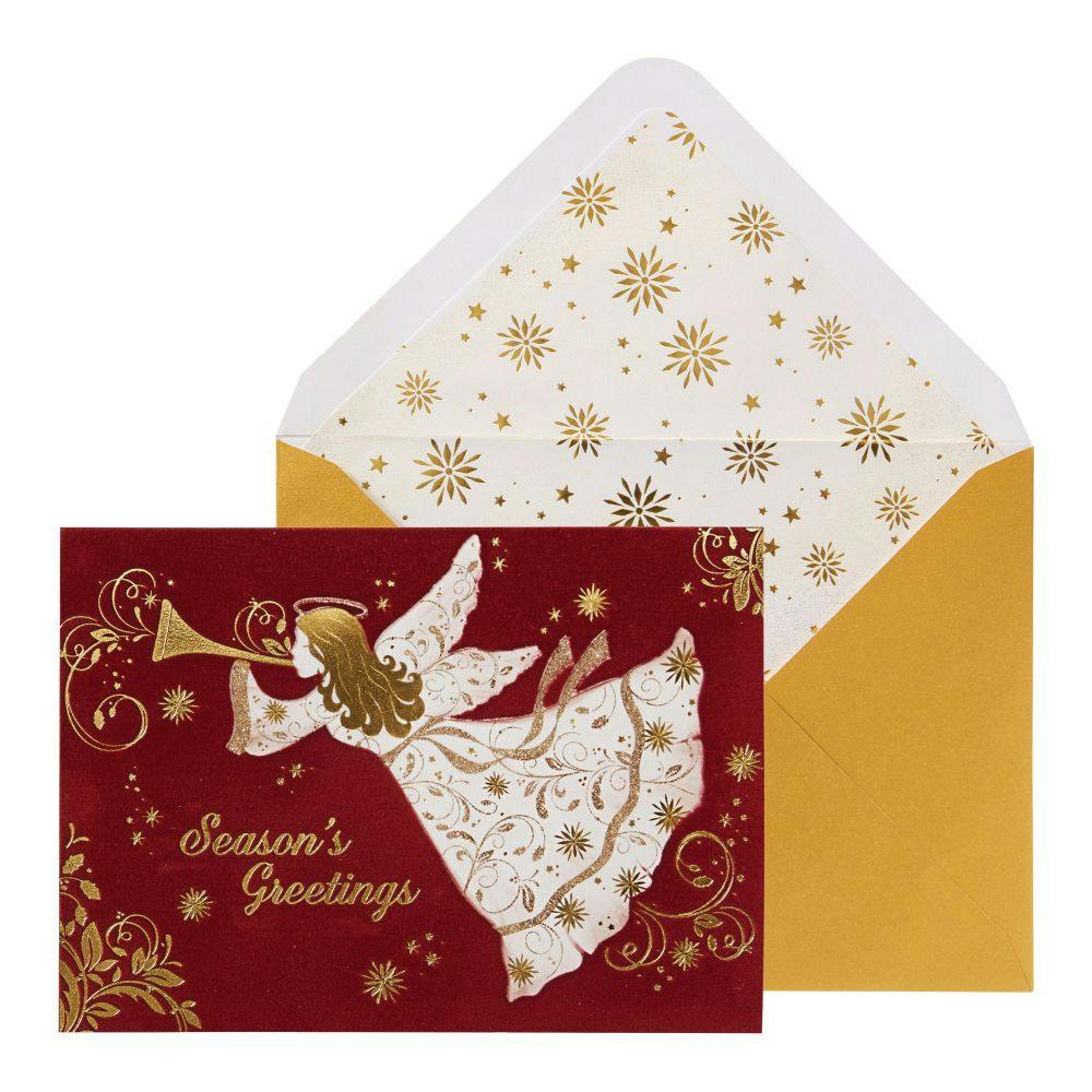 Angel on Burgundy Flocking Christmas Card Main Product Image width=&quot;1000&quot; height=&quot;1000&quot;