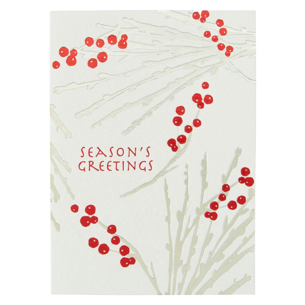 Silver Boughs Red Berries Christmas Card First Alternate Image width=&quot;1000&quot; height=&quot;1000&quot;