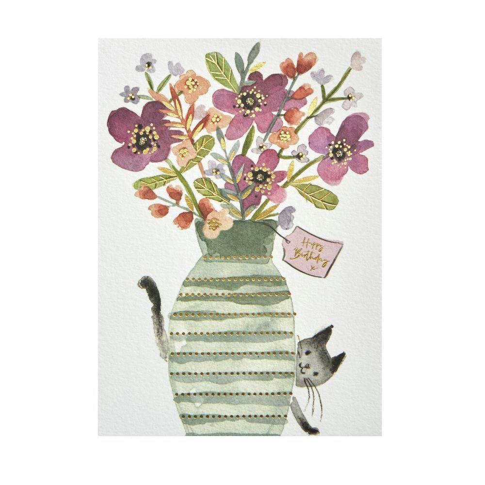 Vase With Flowers And Kitty Birthday Card 2nd Product Detail  Image width=&quot;1000&quot; height=&quot;1000&quot;