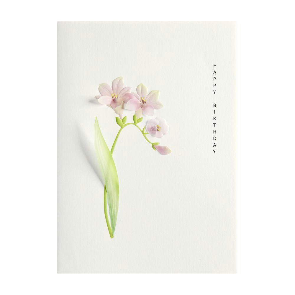 Pink Flowers with Leaves Birthday Card First Alternate Image width=&quot;1000&quot; height=&quot;1000&quot;
