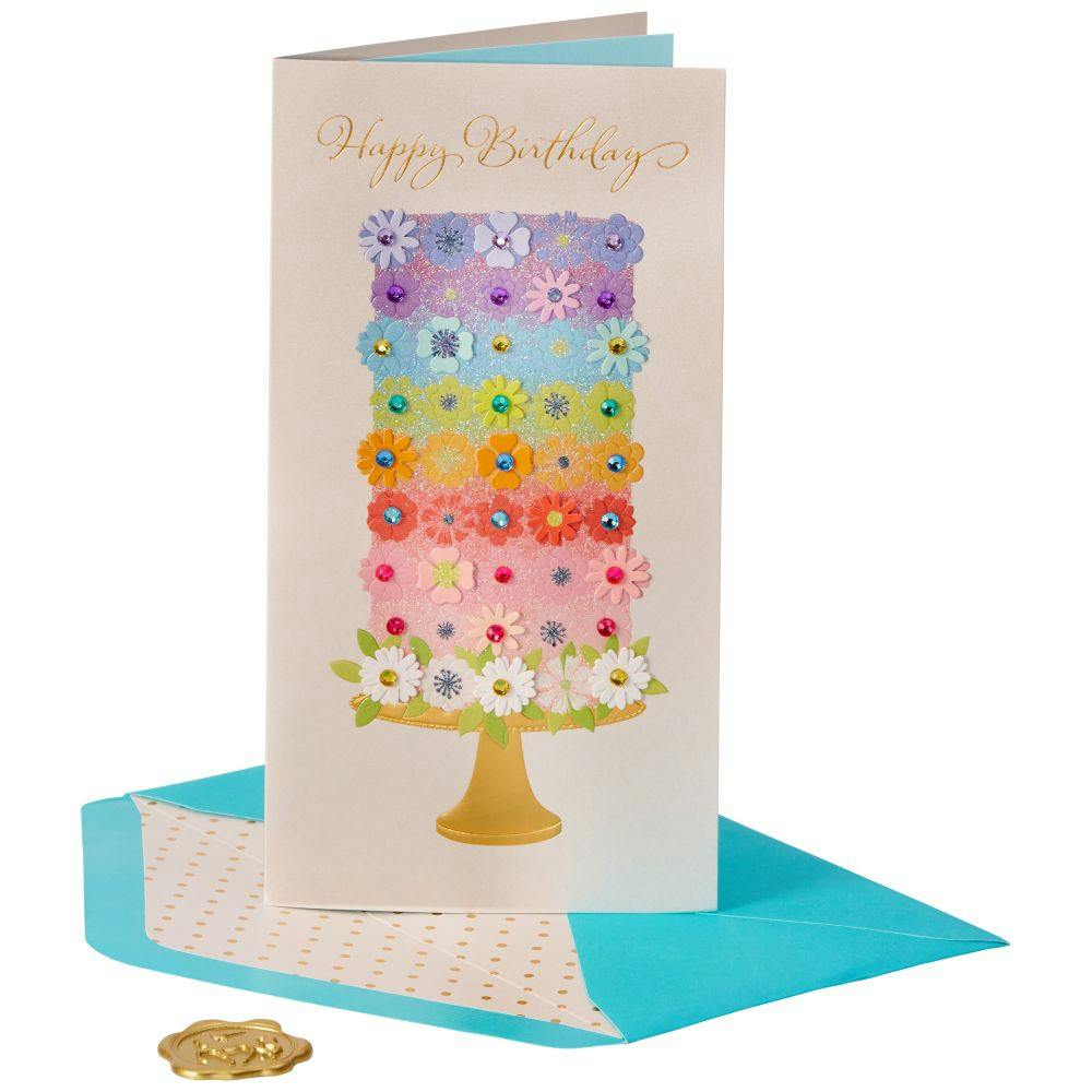 Tiered Flower Cake Birthday Card Eighth Alternate Image width=&quot;1000&quot; height=&quot;1000&quot;