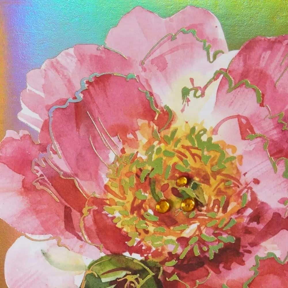 Peony on Gold Mother&#39;s Day Card close up