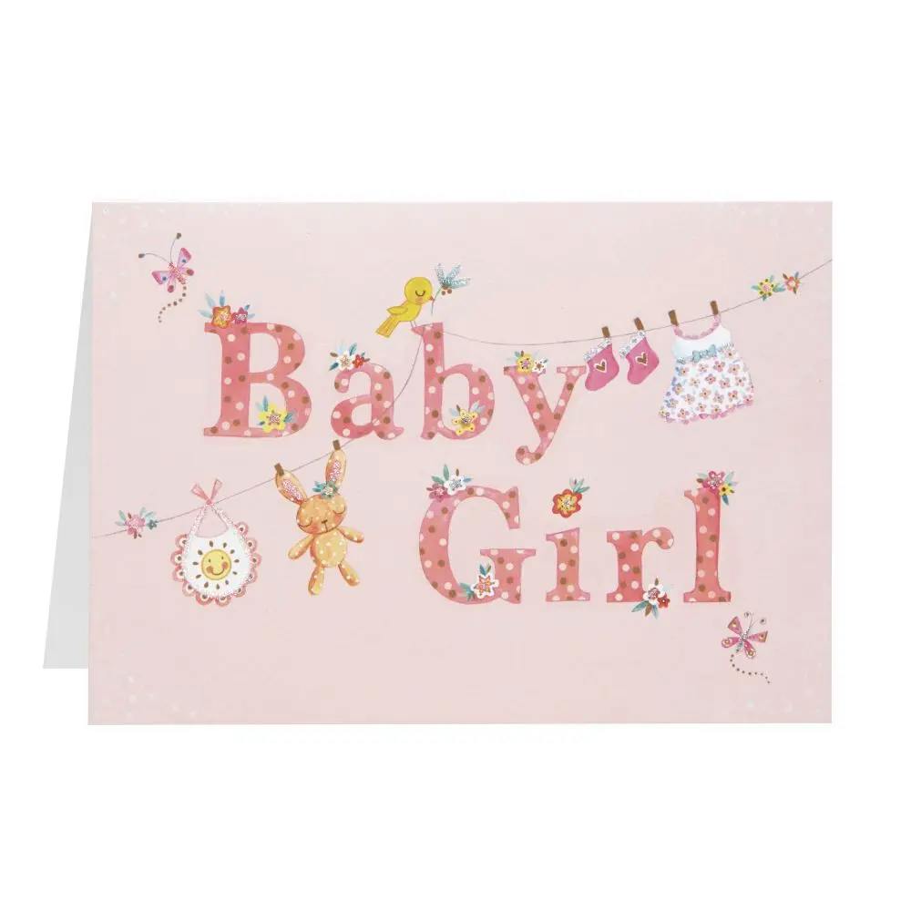 Clothesline Girl New Baby Card front standing
