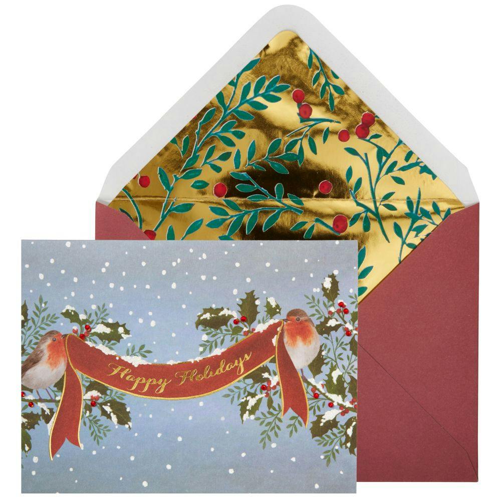 Robins Holding Banner Christmas Card Main Product Image width=&quot;1000&quot; height=&quot;1000&quot;