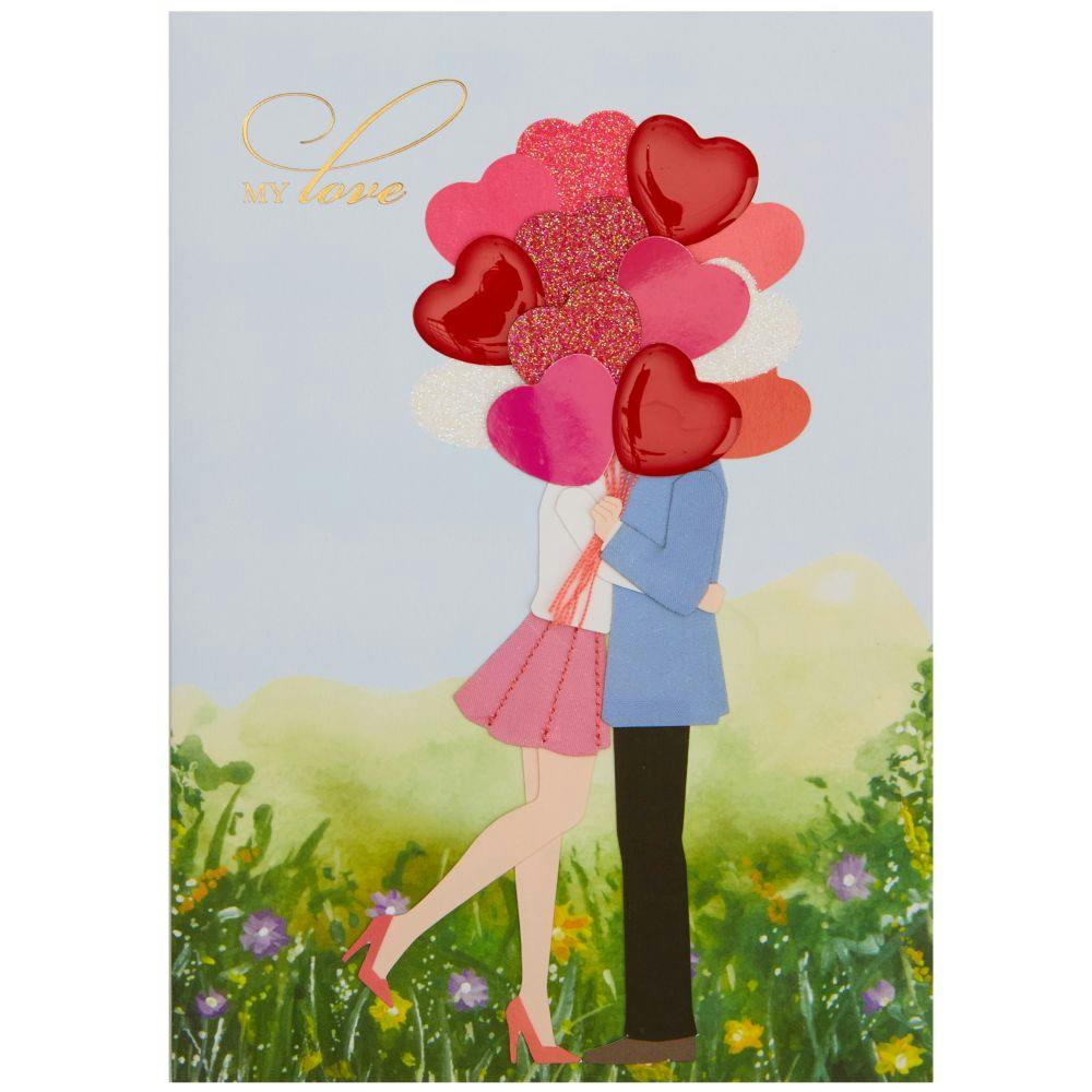 Couple Behind Balloons Valentine&#39;s Day Card First Alternate Image width=&quot;1000&quot; height=&quot;1000&quot;
