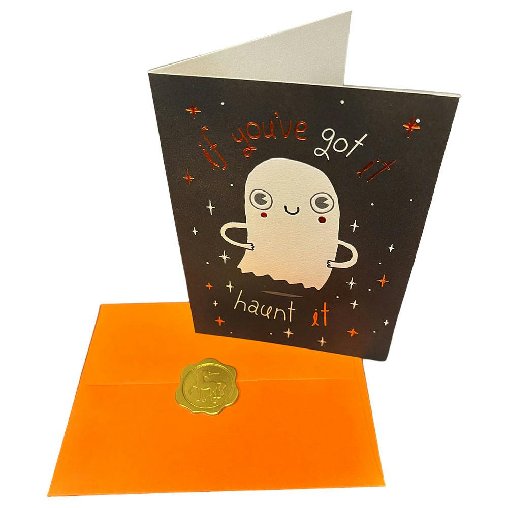 Haunt It Ghost Halloween Card standing