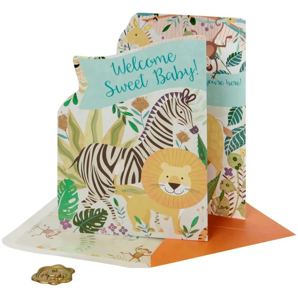Jungle Baby New Baby Card standing up