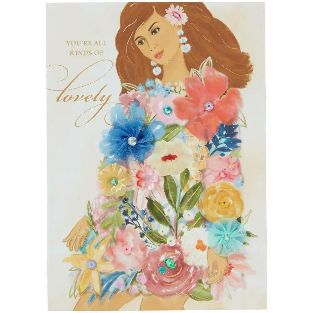 Woman in Flower Dress Birthday Card front
