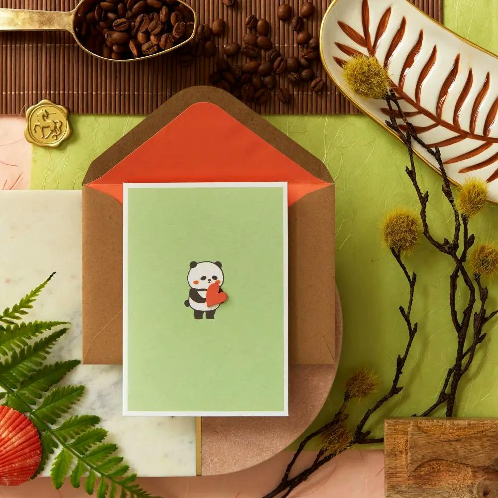 Panda Holding Heart Anniversary Card lifestyle