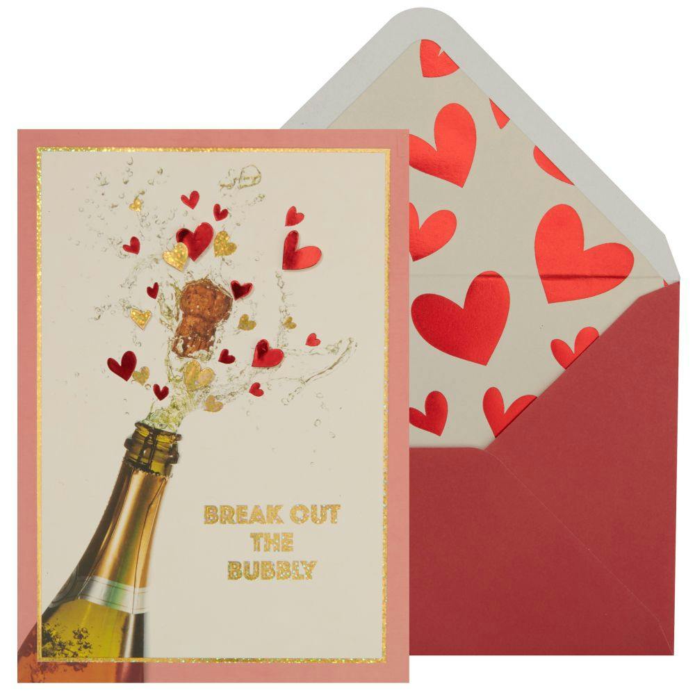 Champagne Bottle and Hearts Valentine&#39;s Day Card Main Product Image width=&quot;1000&quot; height=&quot;1000&quot;