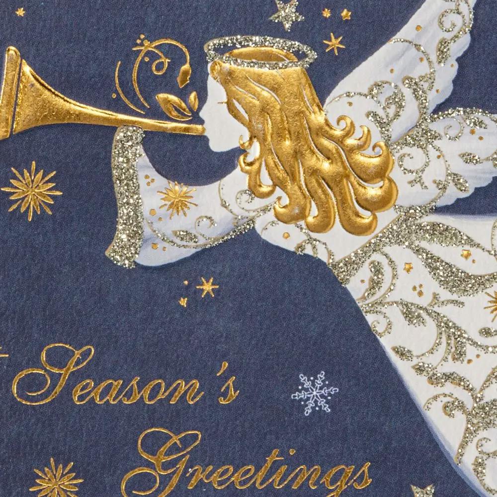 Angel on Dark Blue 8 Count Boxed Christmas Cards close up