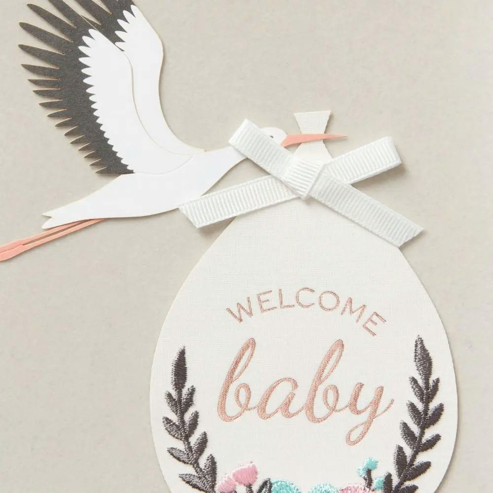 Stork and Bundle New Baby Card close up