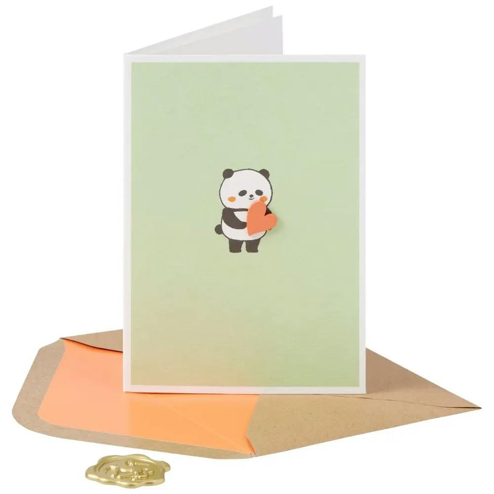 Panda Holding Heart Anniversary Card 3d