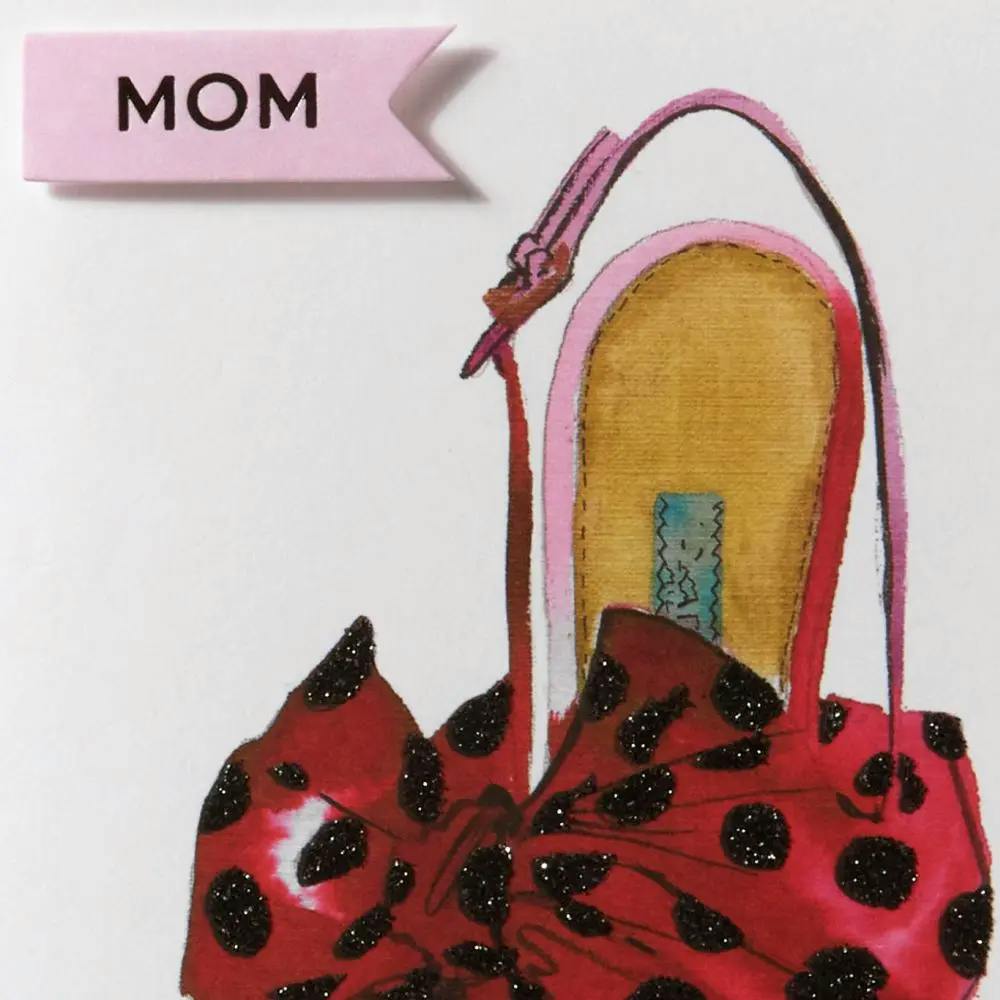 Shoe with Polka Dot Bow Mother&#39;s Day Card close up