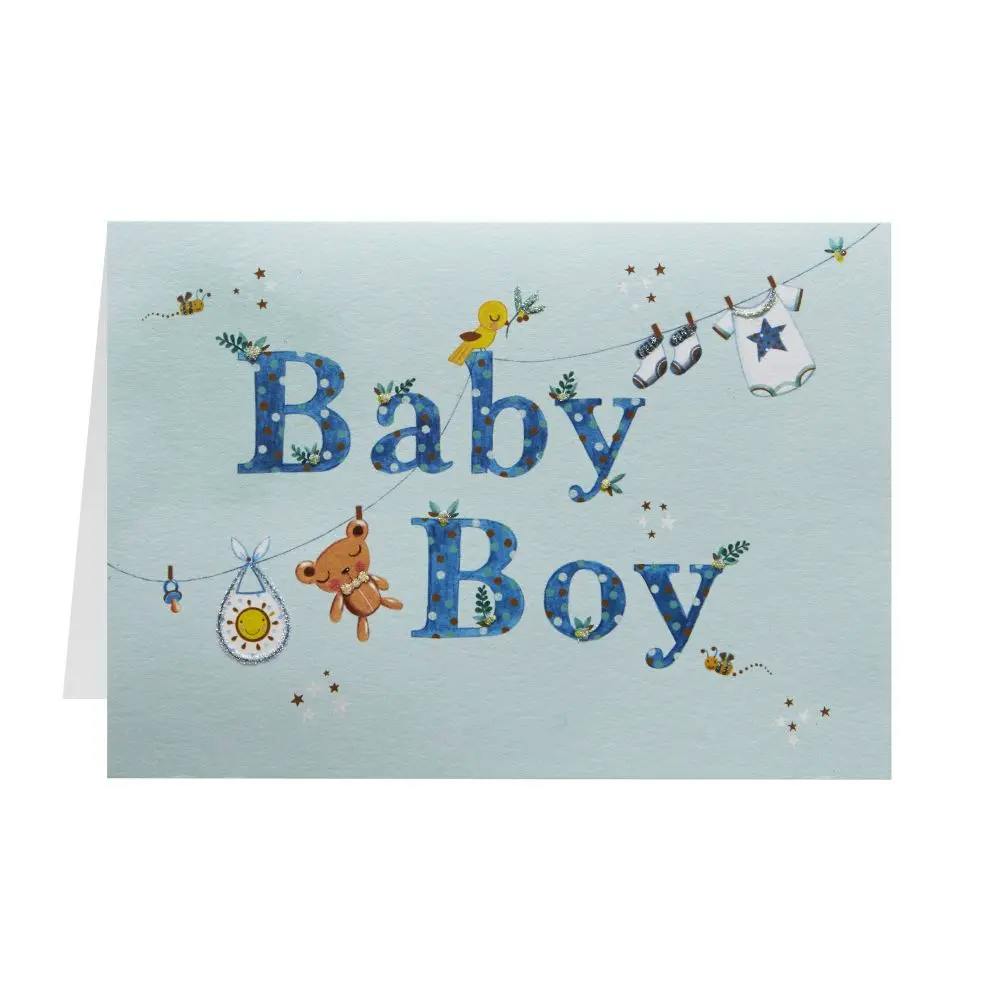 Clothesline Boy New Baby Card front open
