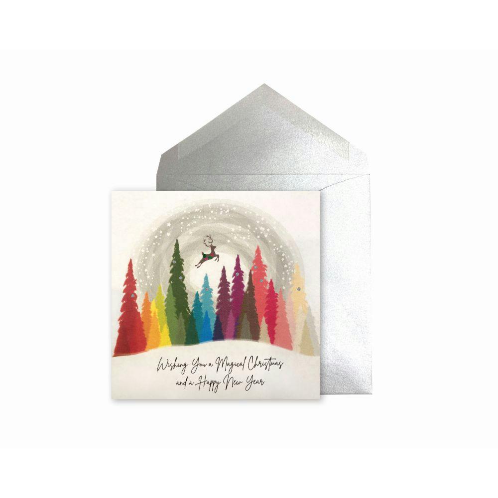 Rainbow Trees with Reindeer Christmas Card Main Product Image width=&quot;1000&quot; height=&quot;1000&quot;