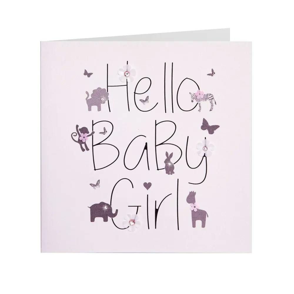 Hello Baby Girl New Baby Card open front