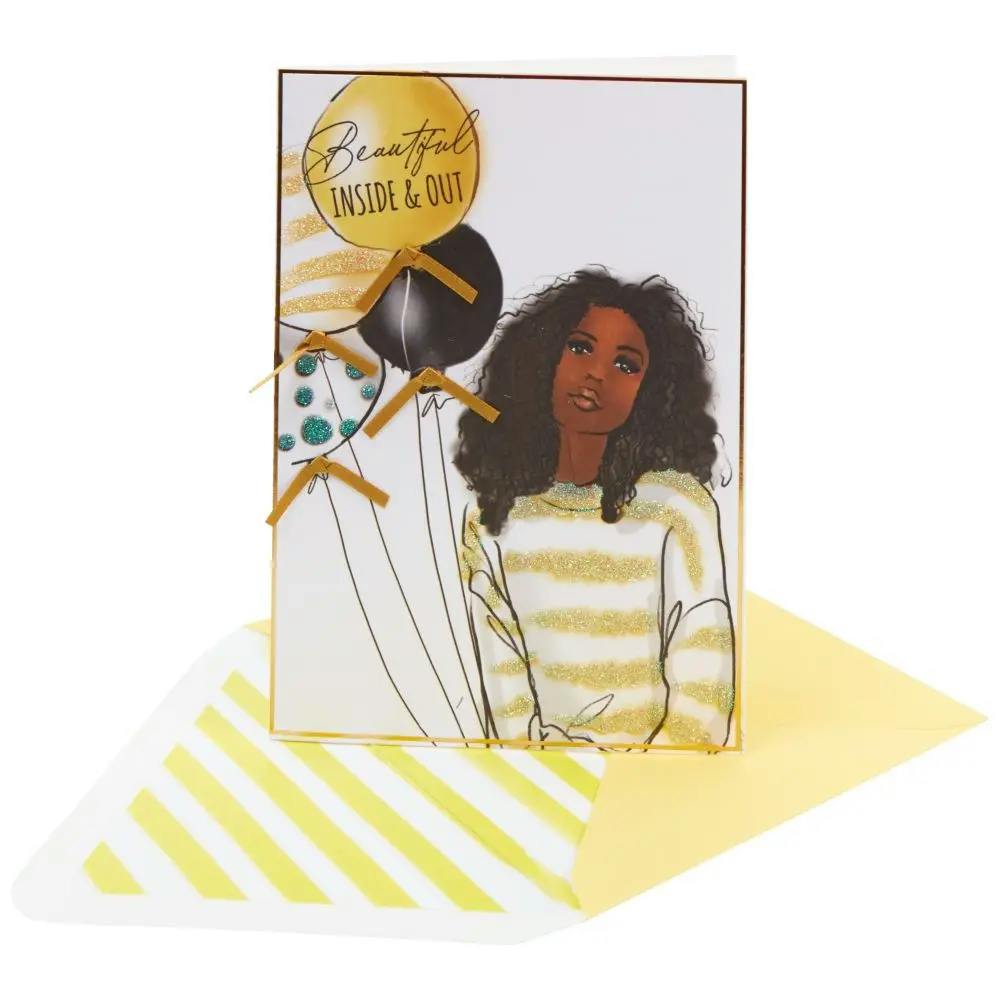 Woman in Stripes Birthday Card 3D