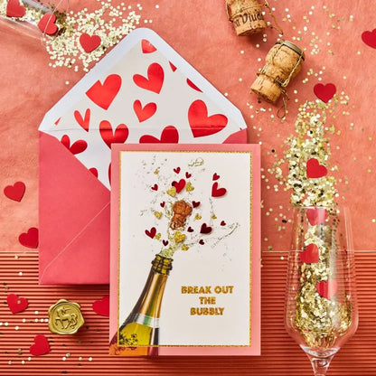 Champagne Bottle and Hearts Valentine's Day Card