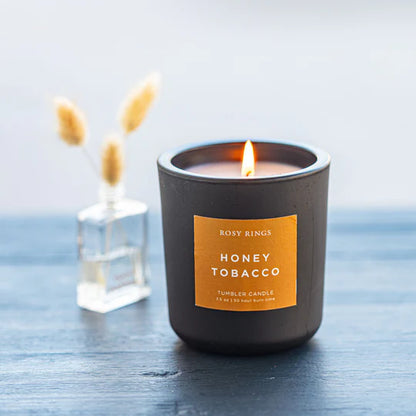rosy rings honey tobacco candle Accent Tin from pouring our exclusive wax mixture by hand to lovingly shaping each piece by hand and knife Honey Tobacco Boxed Glass Tumbler
