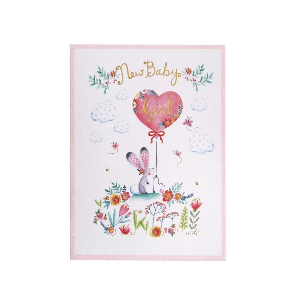 Bunny Arrival Baby Girl Congratulations Card