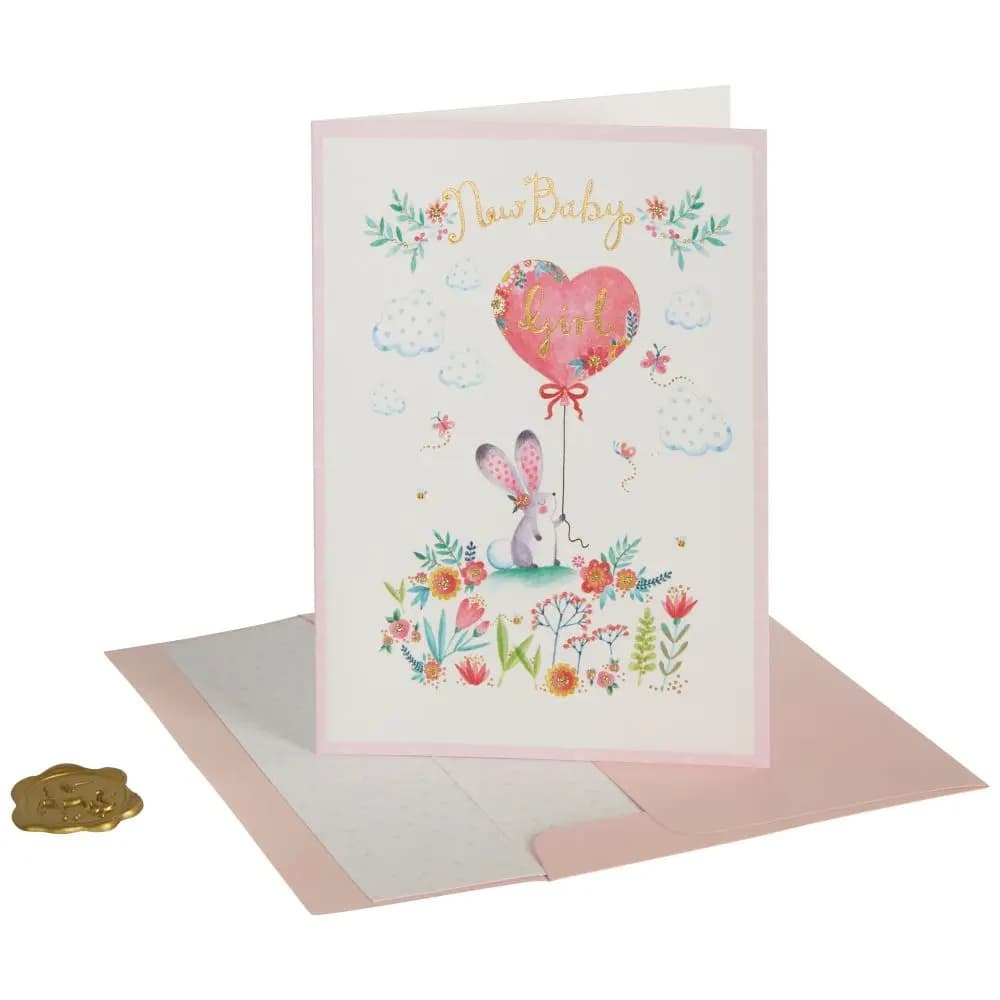 Bunny Arrival Baby Girl Congratulations Card