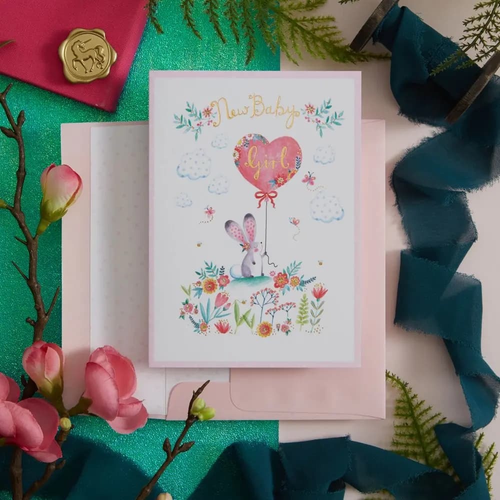 Bunny Arrival Baby Girl Congratulations Card