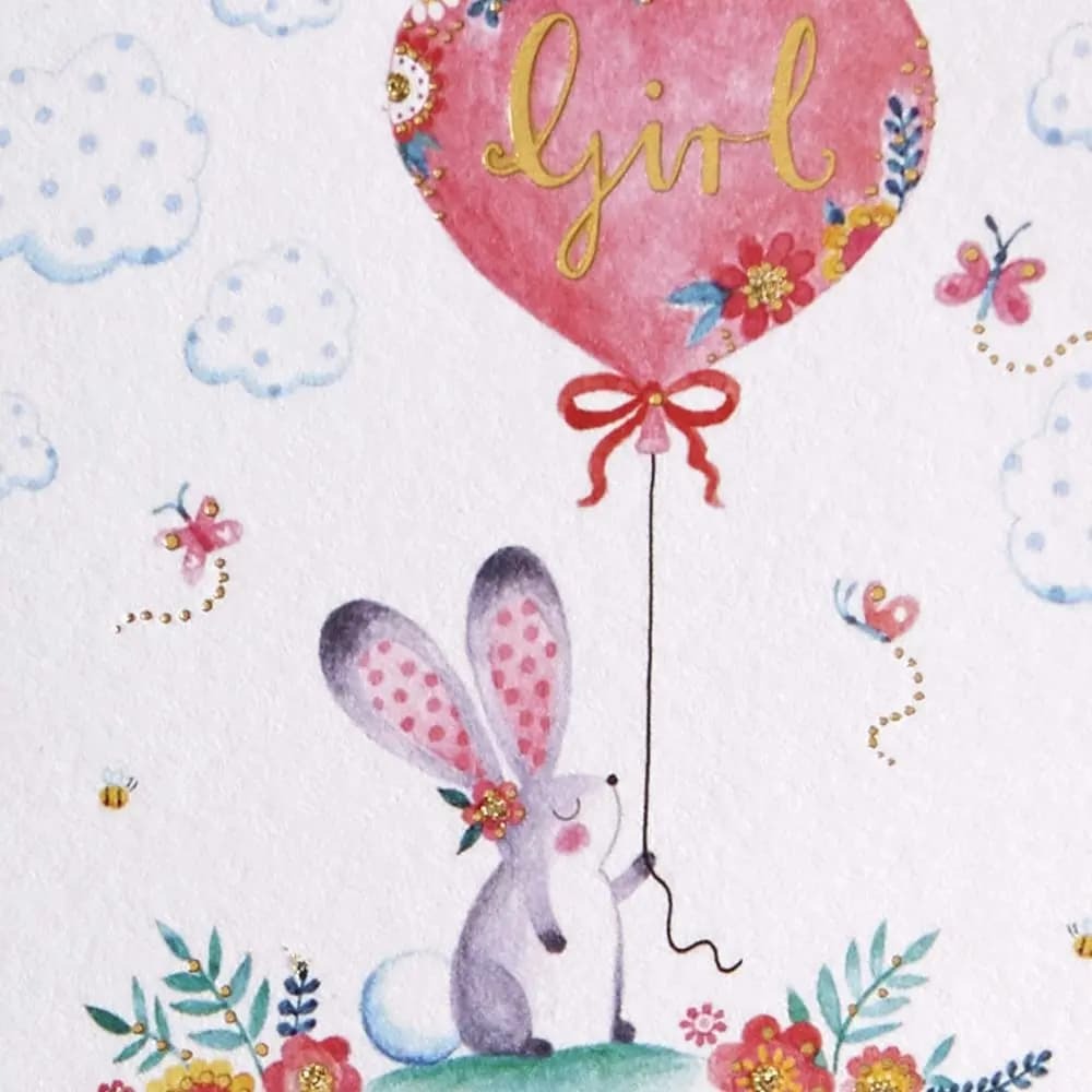 Bunny Arrival Baby Girl Congratulations Card