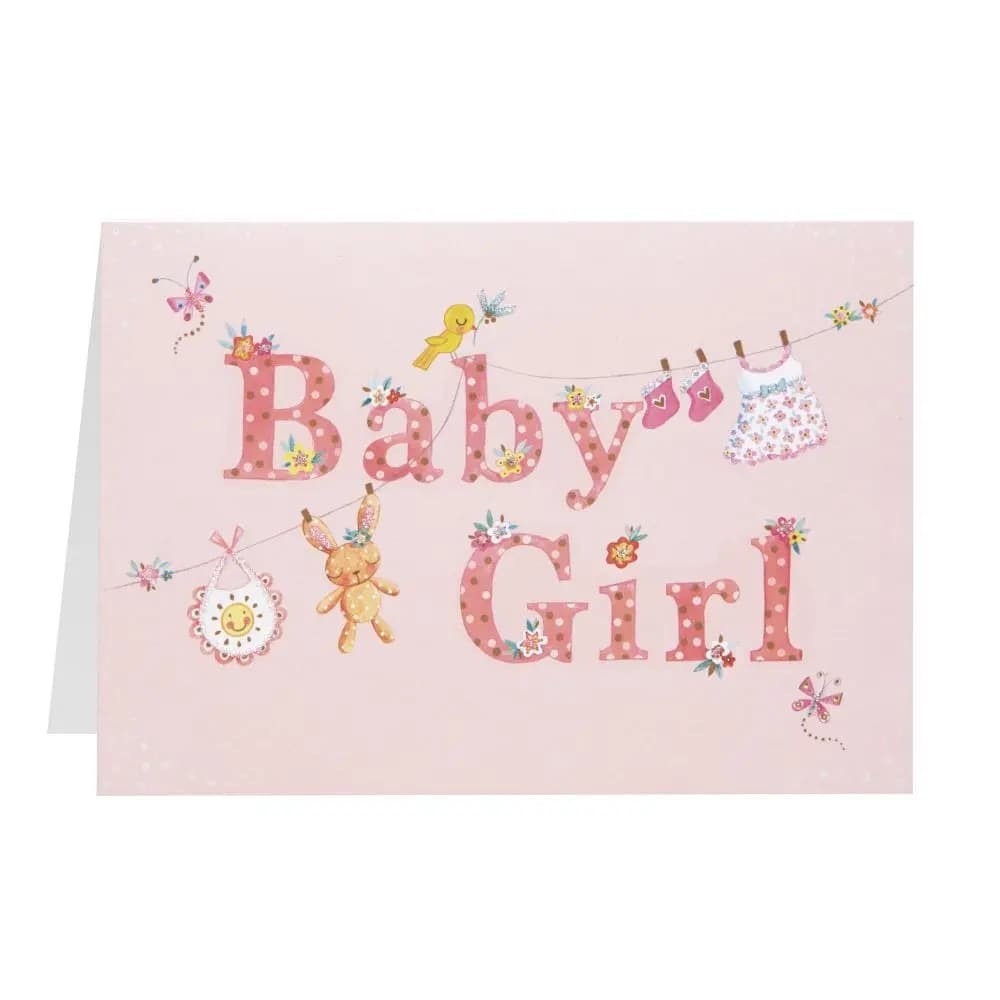 Clothesline Baby Girl Congratulations Card