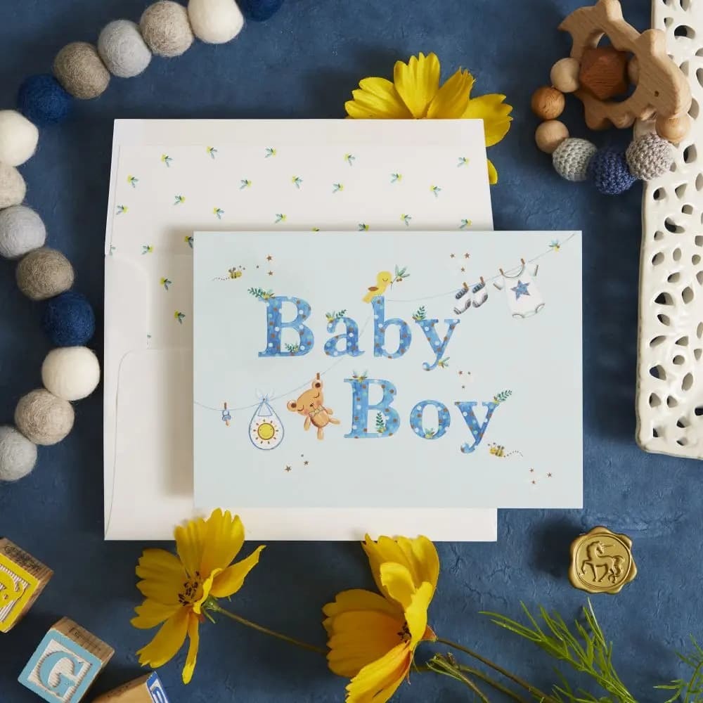 Clothesline Boy Baby Card